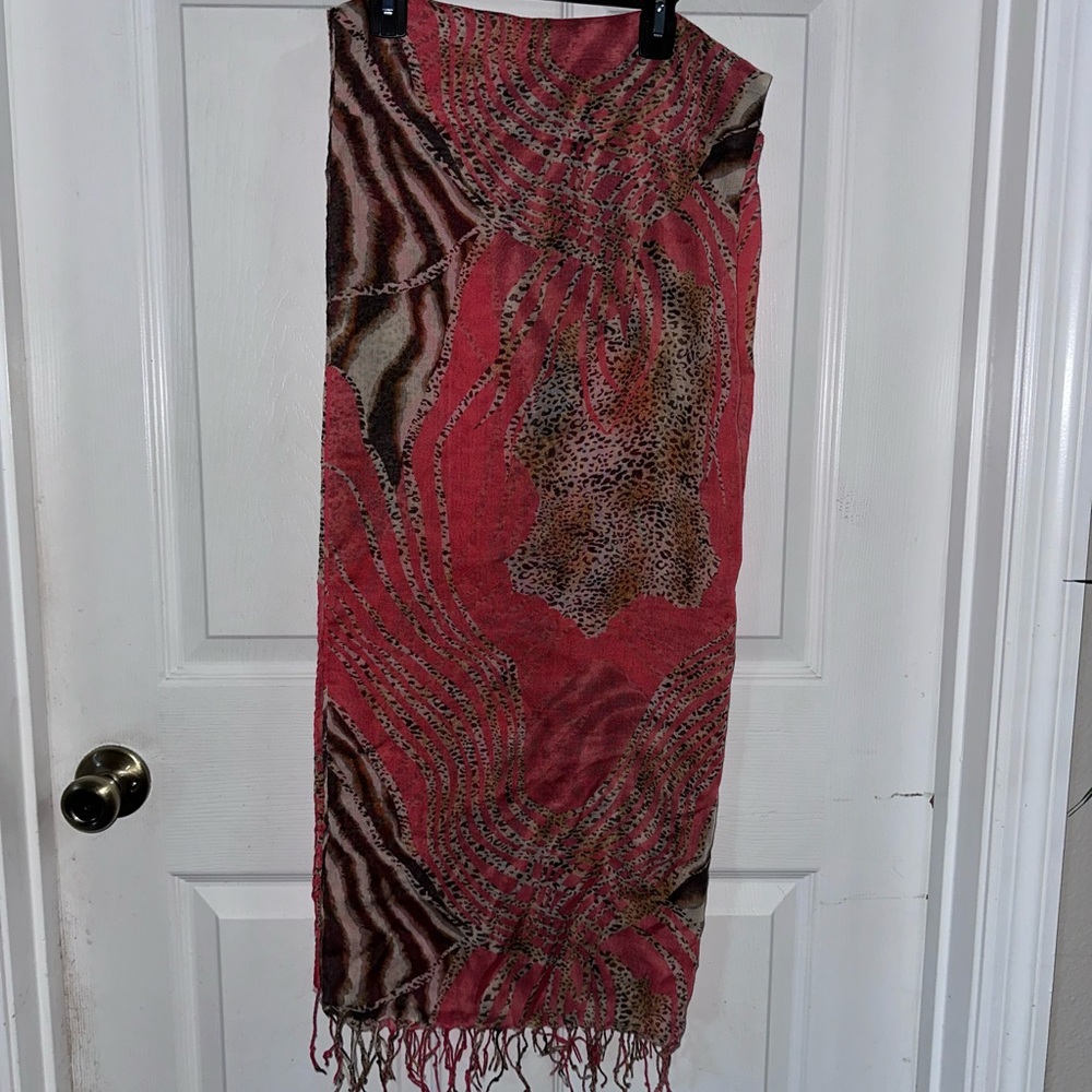 Animal Print Scarf with Fringe